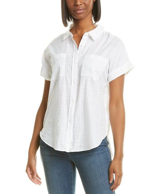 NYDJ Cotton Camp Shirt in White | Lyst