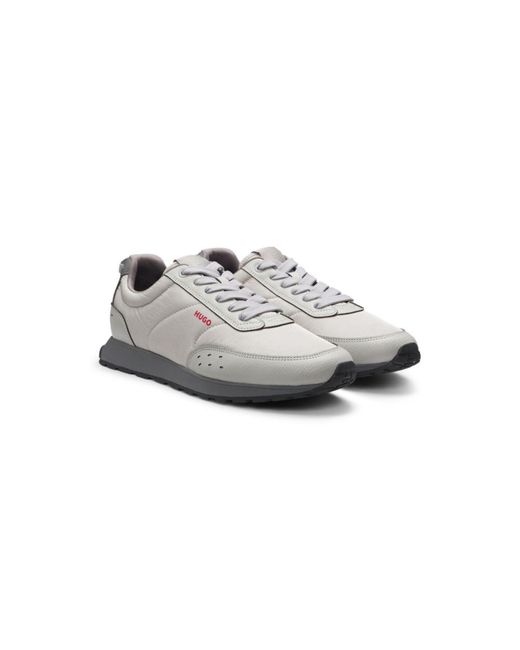 HUGO Retro-Inspired Trainers With Faux-Leather Trims in Gray for Men | Lyst