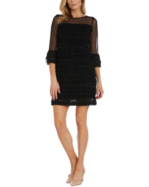 R & M Richards Black Petites Tiered Mini Cocktail And Party Dress