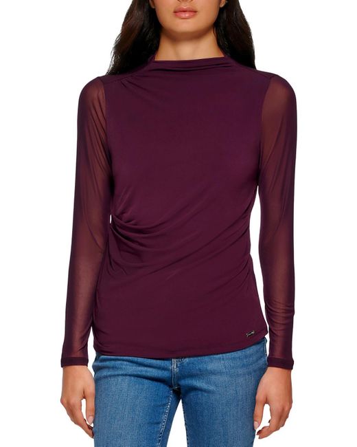 Calvin Klein Purple High Neck Mesh Sleeves Blouse
