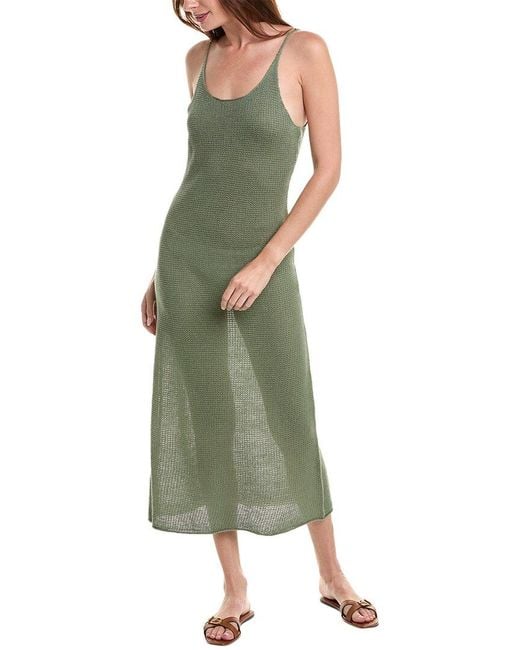 Onia Green Textured Linen Sweater Scoop Maxi Dress