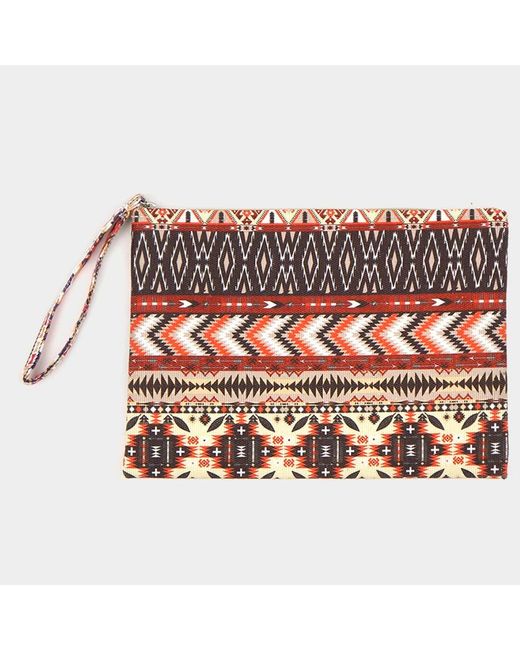 Fashnzfab Red Aztec Pattern Pouch Clutch Bag