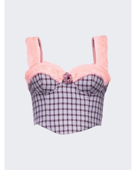 Area White Faux Fur Trim Bustier Top