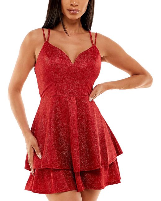 B Darlin Red Juniors Lace-up-back Short Fit & Flare Dress
