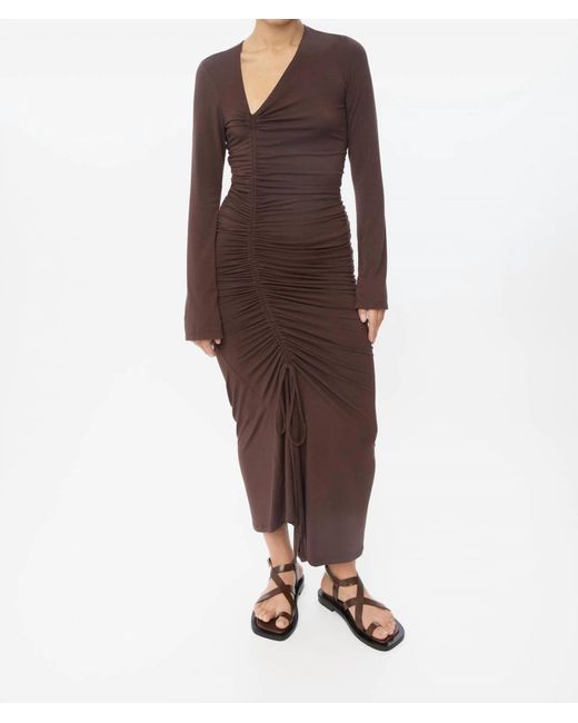 Dāl the Label Brown Ruched Asymmetric Midi Dress