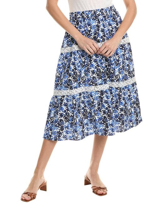 Jones New York Blue Tiered Lace Linen-blend Maxi Skirt