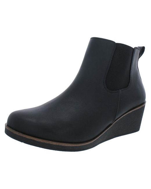 Aerosoles Black Branda Faux Leather Comfort Wedge Boots