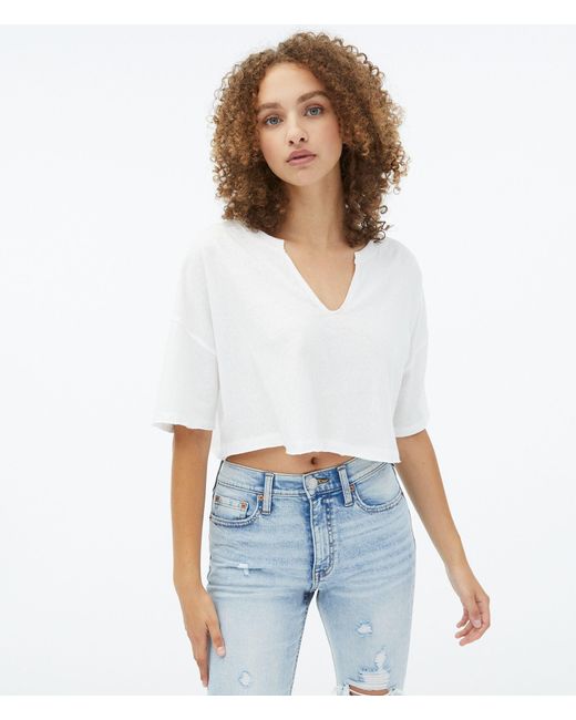 Cotton Notch-neck Cropped Boyfriend Tee 