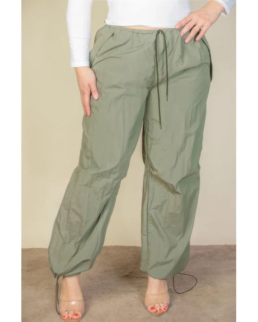 Fashnzfab Green Plus Size Drawstring Waist Parachute Pants