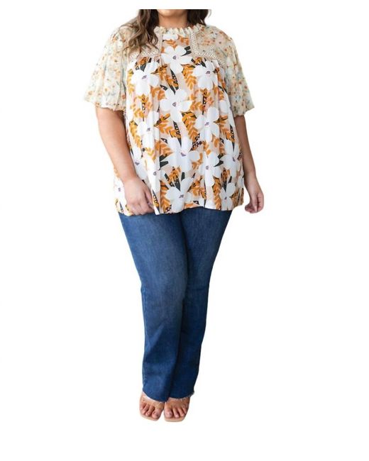 Jodifil Blue Daydreamer Mixed Floral Top
