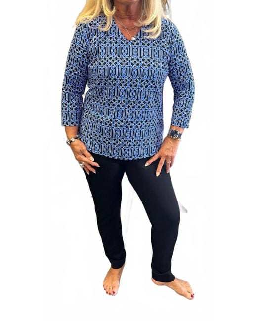 Lulu-B Blue 3/4 Sleeve V-Neck Top
