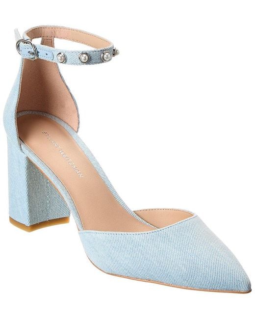 Stuart Weitzman Blue Pearl Strap Block 75 Denim Pump
