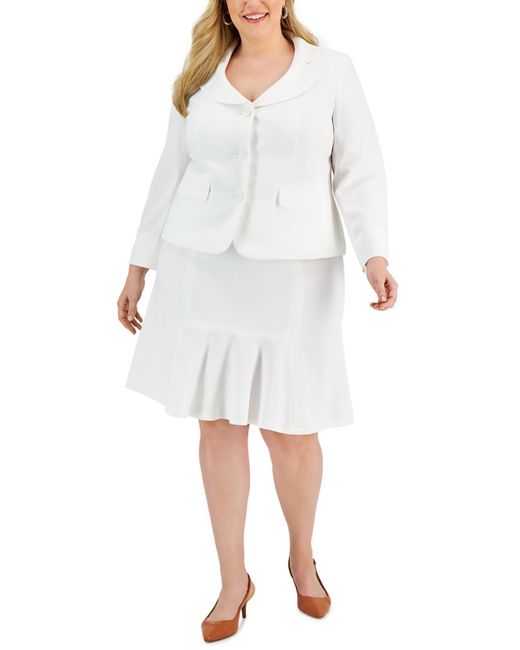 Le Suit White Plus 2pc Crepe Skirt Suit