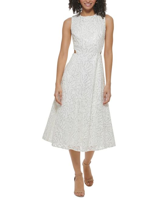Eliza J White Sequined Lace Fit & Flare Dress