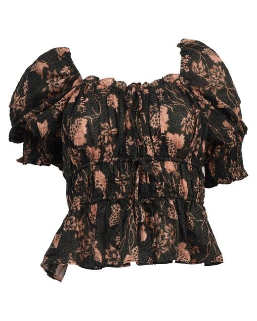 Ulla Johnson Black Printed Gathered Blouse