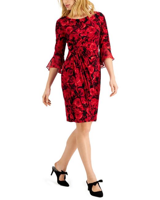 Connected Apparel Red Petites Wedding Guest Floral Print Fit & Flare Dress