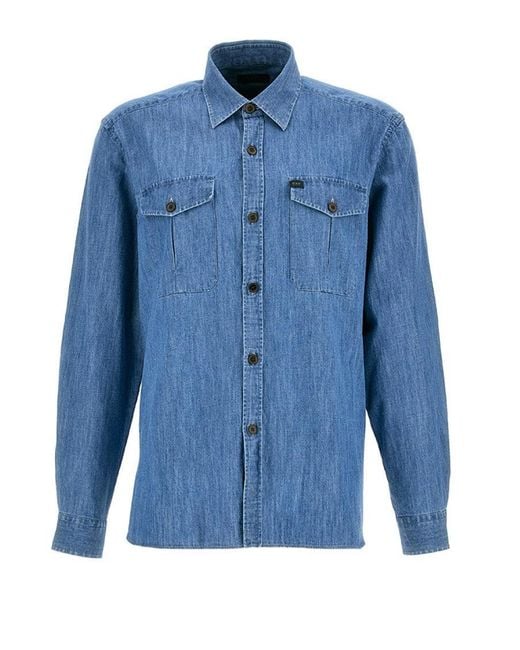 Fay Blue Comfort Fit Denim Shirt for men