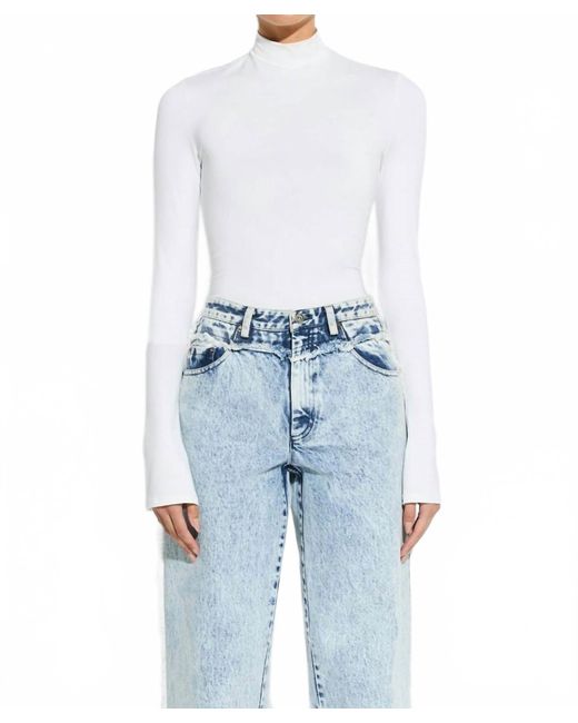 LAPOINTE Blue Compact Jersey Mock Neck Bodysuit