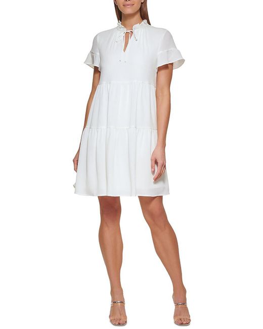 DKNY White Crepe Short Shift Dress
