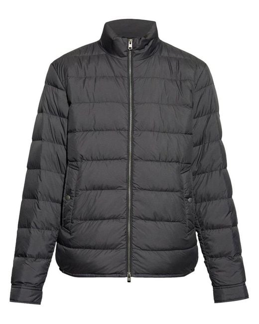 Woolrich Gray Quilted Coat With High Collar And Zipper Closure for men