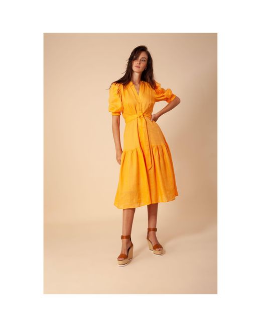 Hale Bob Colette Solid Linen Dress in Orange | Lyst