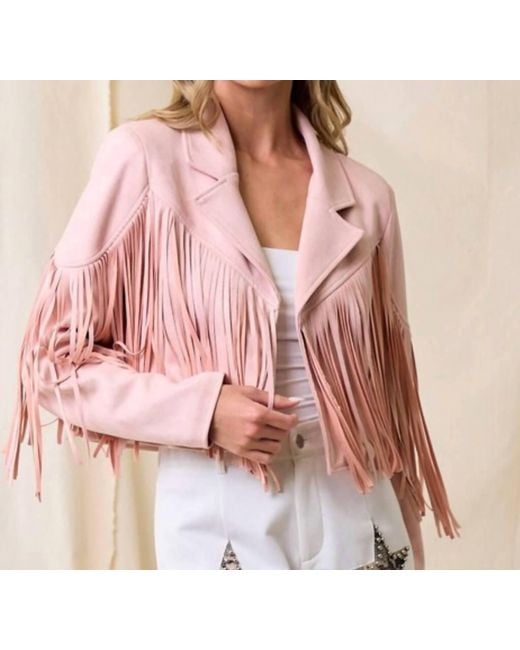 Saints & Hearts Pink Dutton Suede Fringe Motto Jackets
