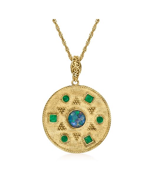 Ross-Simons Metallic Opal And Green Agate Sun Medallion Pendant Necklace