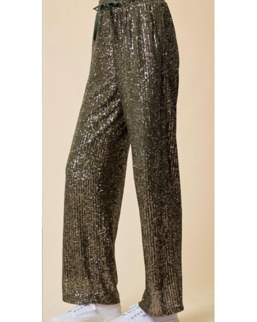 Doe And Rae Green Sequin Straight Pants