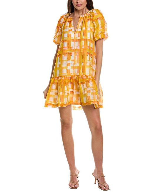 Marie Oliver Yellow Greta Linen & Silk-blend Mini Dress