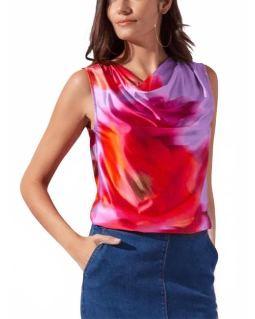 Lyssé Red Rosario Draped Printed Top