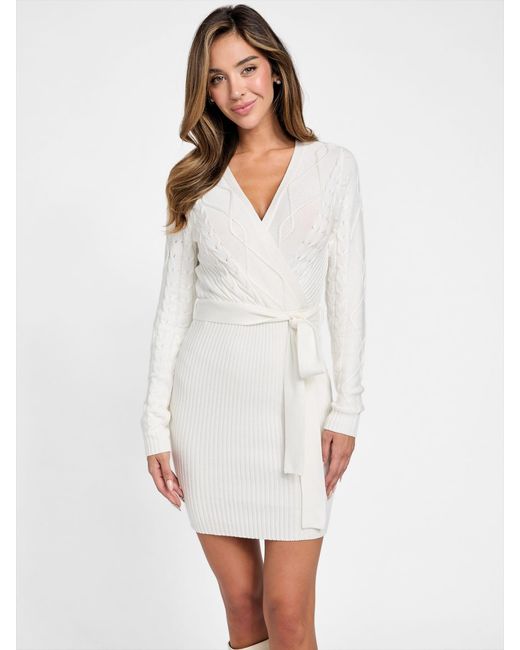 Guess White Aria Cable-Knit Dress