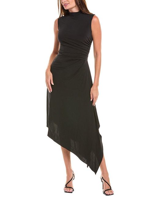 Halston Heritage Black Layla Side Drape Midi Dress