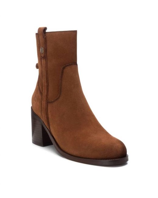 Xti Brown Suede Block Heel Booties