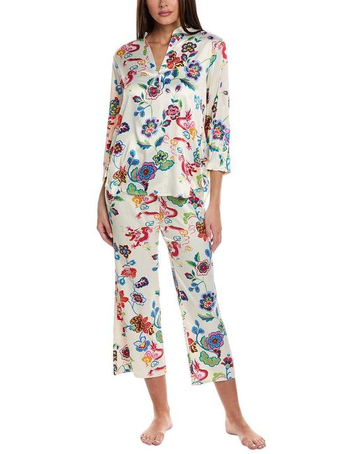 N Natori White 2pc Fleur Dragon Pajama Set