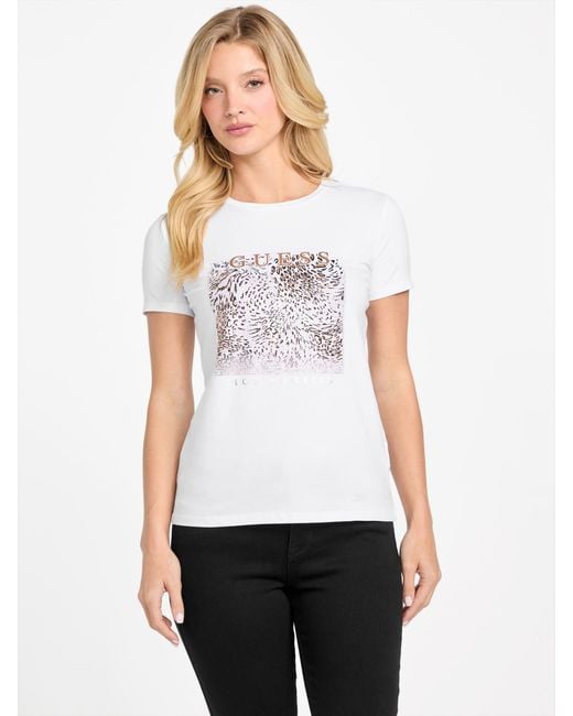 Guess White Wendi Leopard Tee