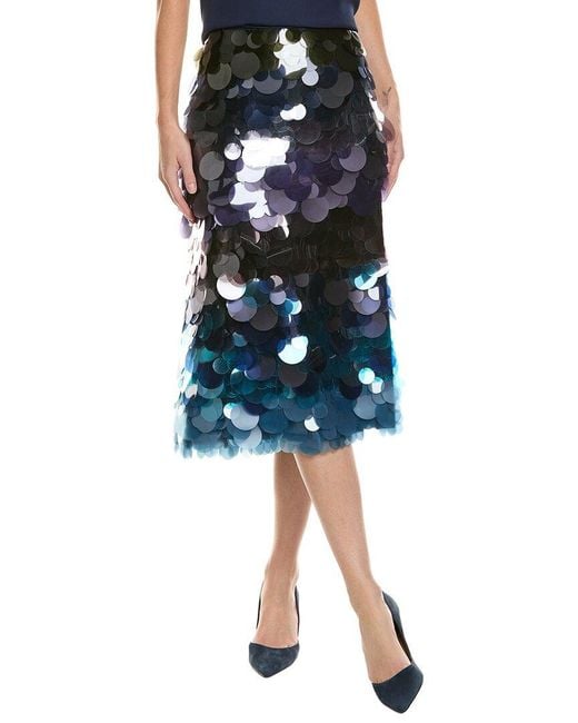 Cynthia Rowley Blue Gradient Paillette Midi Skirt