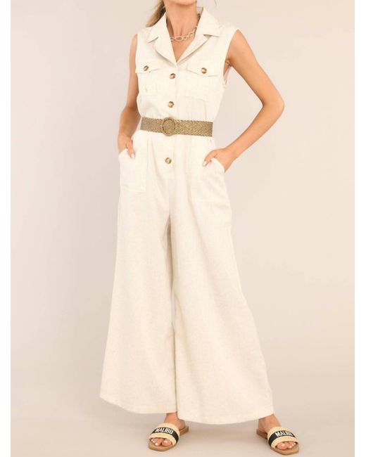 Mustard Seed Natural Belted Jumpsuit