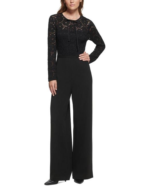 Karl Lagerfeld Black Lace Bodice Long Sleeve Jumpsuit