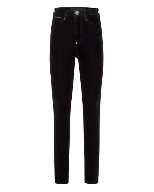 Philipp Plein Black Crystal Skull Denim Super High Waist Jegging