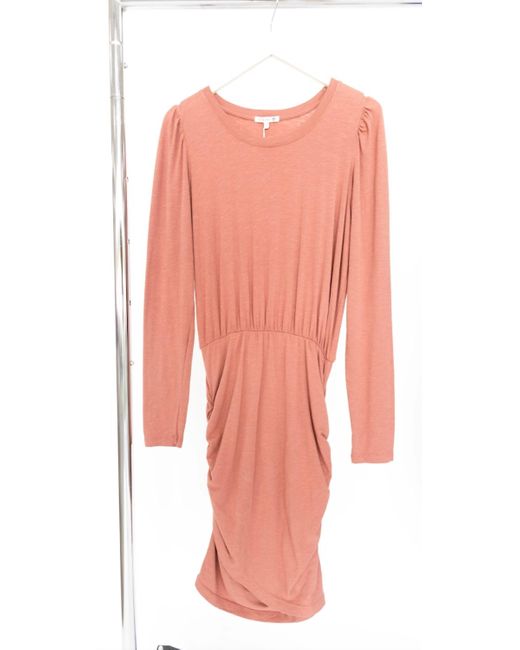 Sundry Pink Puff Sleeve Shirred Dress