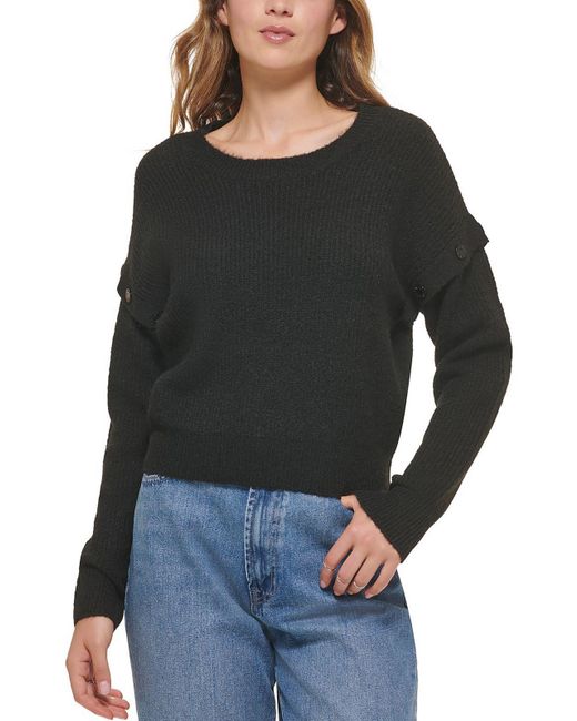 DKNY Black Drop Shoulder Crewneck Pullover Sweater