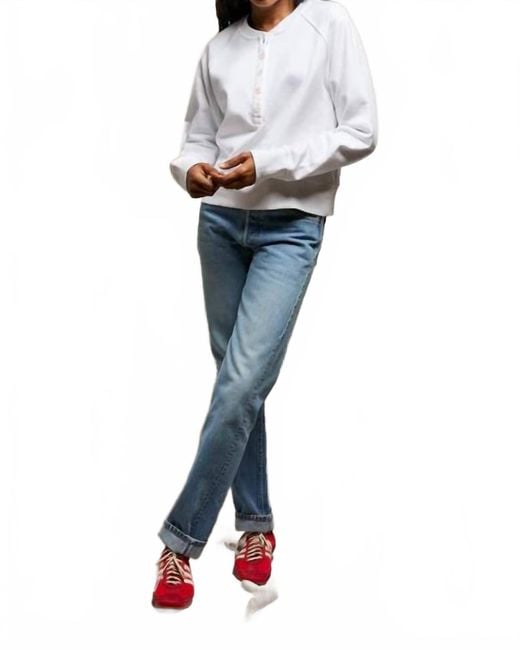 PERFECTWHITETEE Blue Bowen Raglan Button Down Sweatshirt