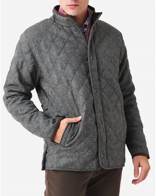 Peter Millar Gray Suffolk Quilted Wool Travel Coat for men
