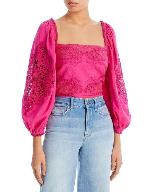 Farm Rio Red Eyelet Lace Cropped
