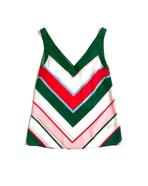 Ted Baker Green Paisly V Neck Striped Tank Top