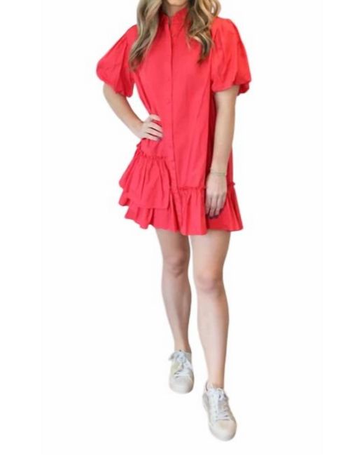 Karlie Red Scarlet Poplin Shirt Dress