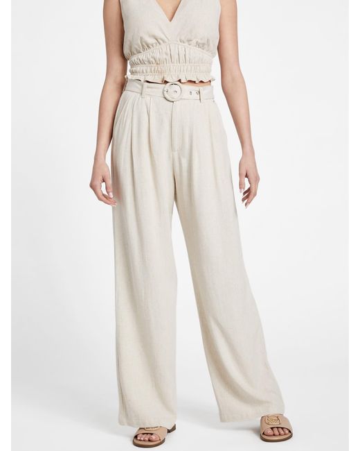 Guess Factory Natural Charlie Belted Linen Pants