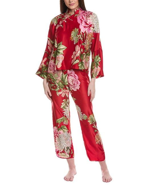 Natori Red 2pc Caterina Mandarin Pajama Set