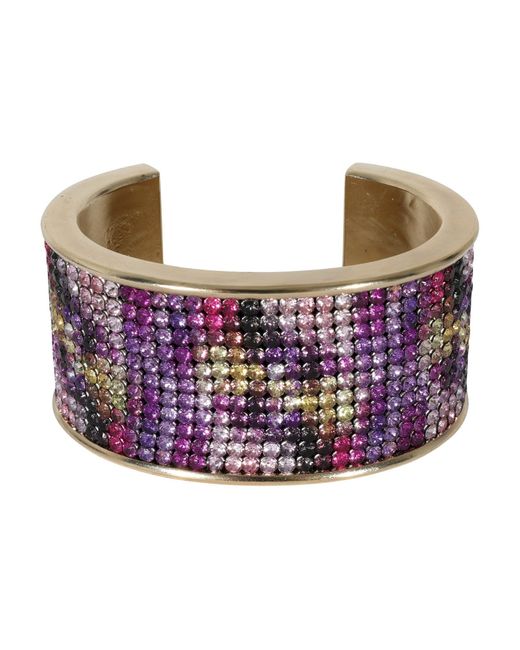 Chanel Pink 2015 Multi-color Strass Wide Gold Plated Cuff Bracelet