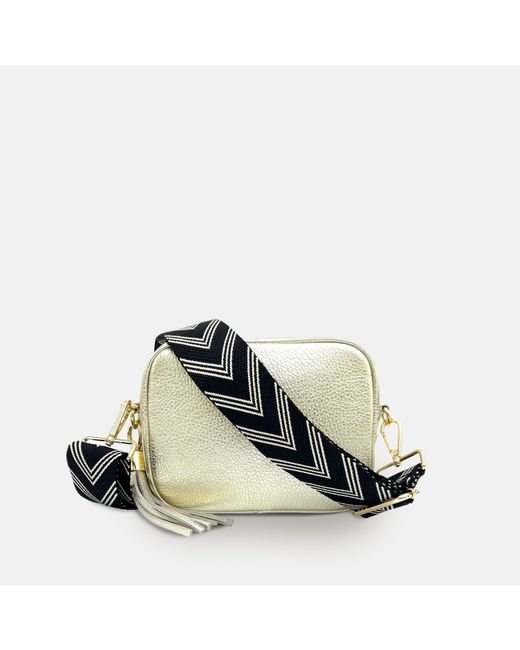 Apatchy London Gold Leather Crossbody Bag With Black & Stone Arrow